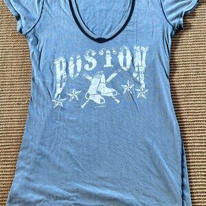 French Blue Distressed Boston Tee Shirt 5th & Ocean 2012 Collection 100% Cotton